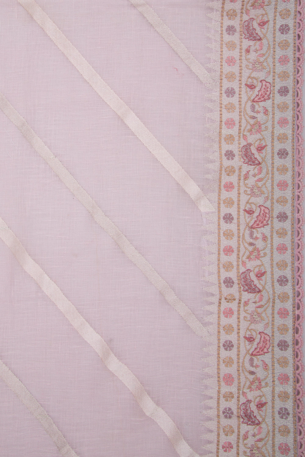 Pure Linen Diagonal Lines Pastel Pink Saree