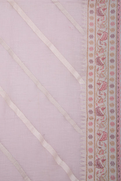 Pure Linen Diagonal Lines Pastel Pink Saree