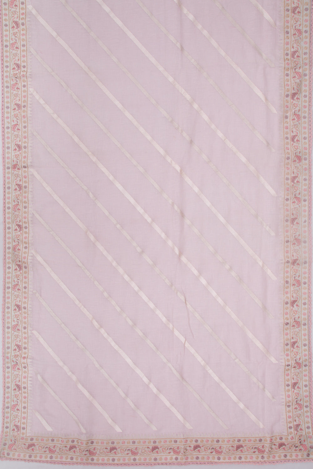 Pure Linen Diagonal Lines Pastel Pink Saree