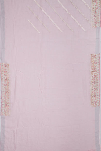 Pure Linen Diagonal Lines Pastel Pink Saree