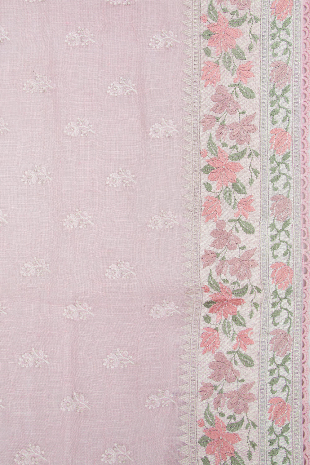 Pure Linen Embroidery Butta Pastel Pink Saree
