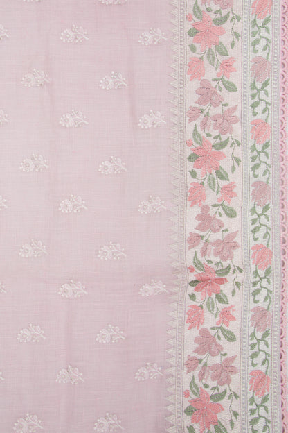 Pure Linen Embroidery Butta Pastel Pink Saree