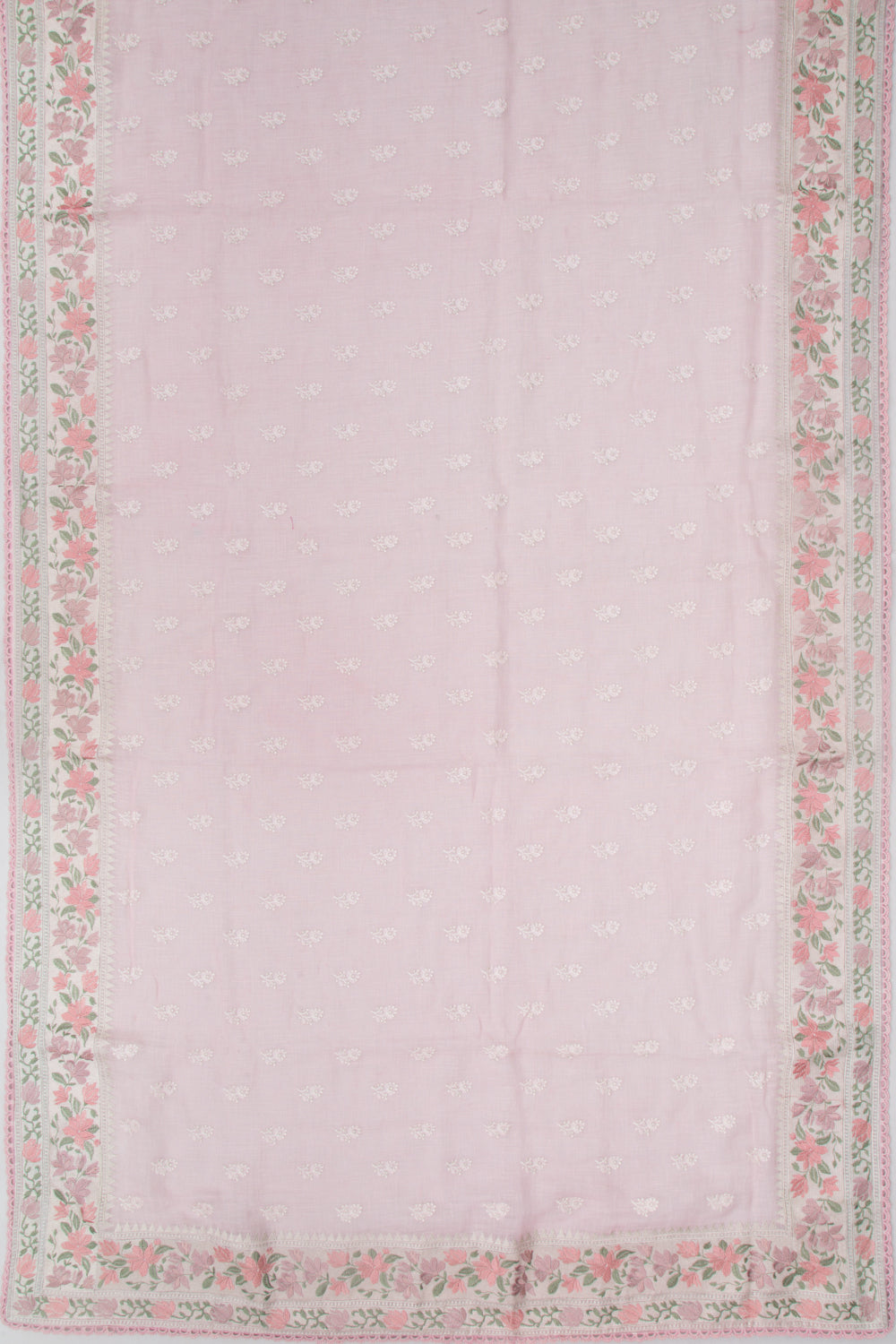 Pure Linen Embroidery Butta Pastel Pink Saree