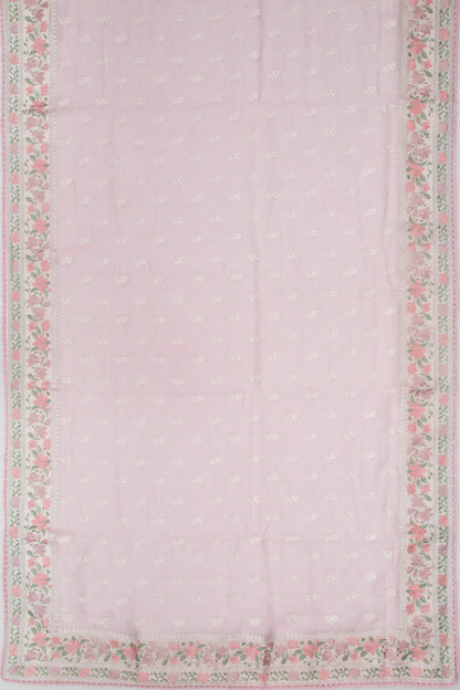 Pure Linen Embroidery Butta Pastel Pink Saree