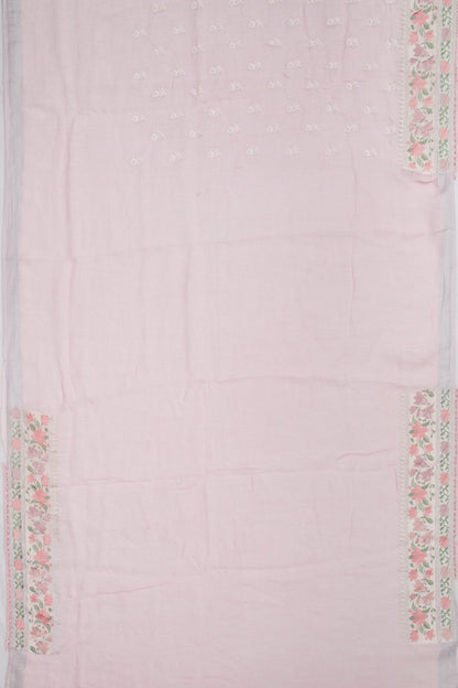 Pure Linen Embroidery Butta Pastel Pink Saree
