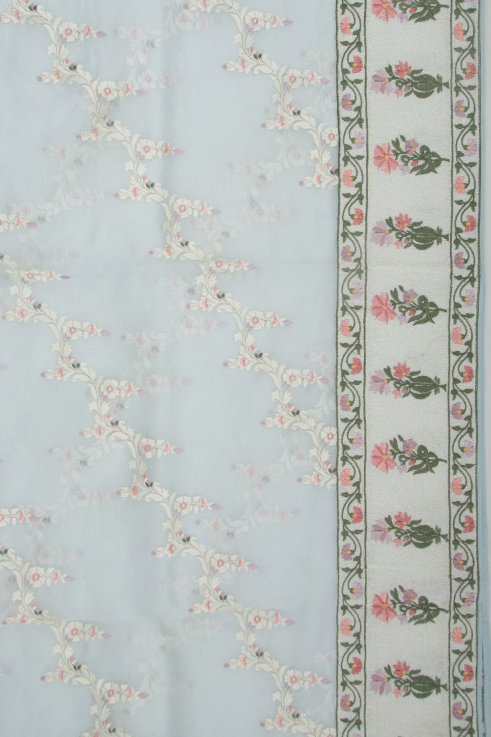 Organza Floral Embroidery Jaal Blue Saree