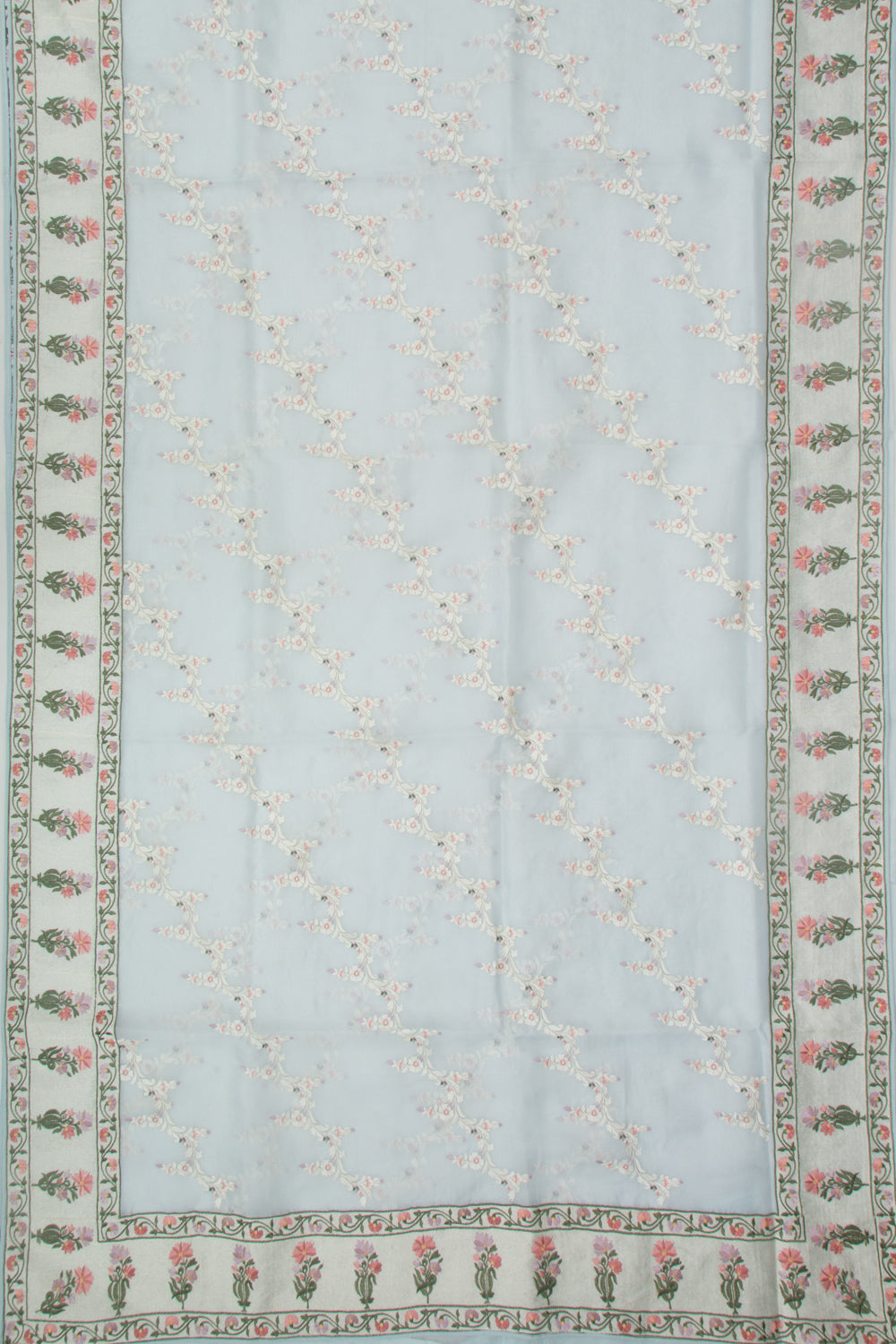 Organza Floral Embroidery Jaal Blue Saree