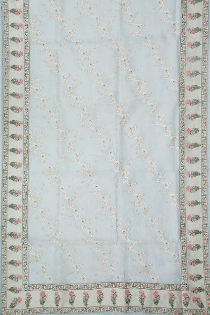 Organza Floral Embroidery Jaal Blue Saree