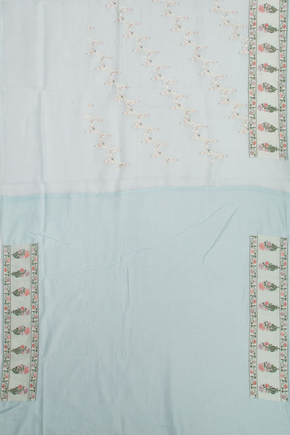 Organza Floral Embroidery Jaal Blue Saree