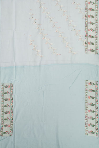 Organza Floral Embroidery Jaal Blue Saree
