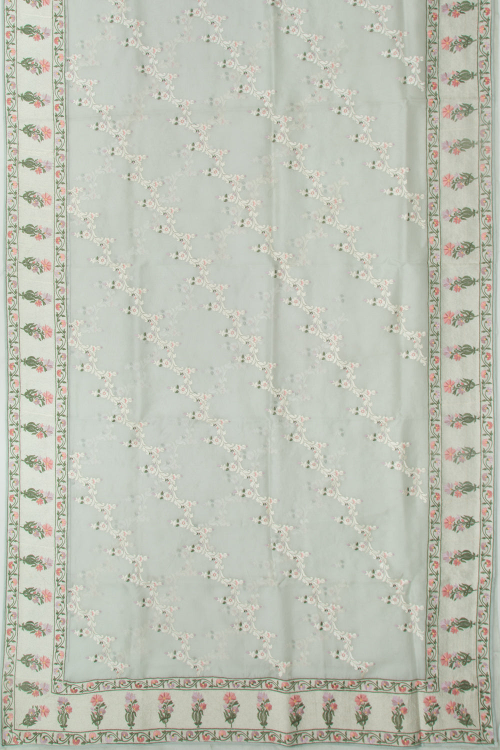 Organza Floral Embroidery Jaal Green Saree