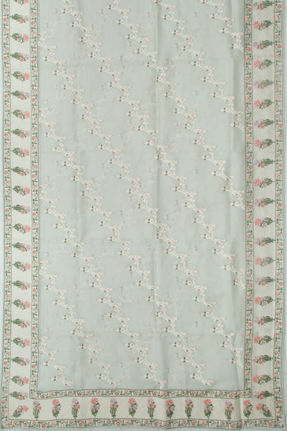 Organza Floral Embroidery Jaal Green Saree