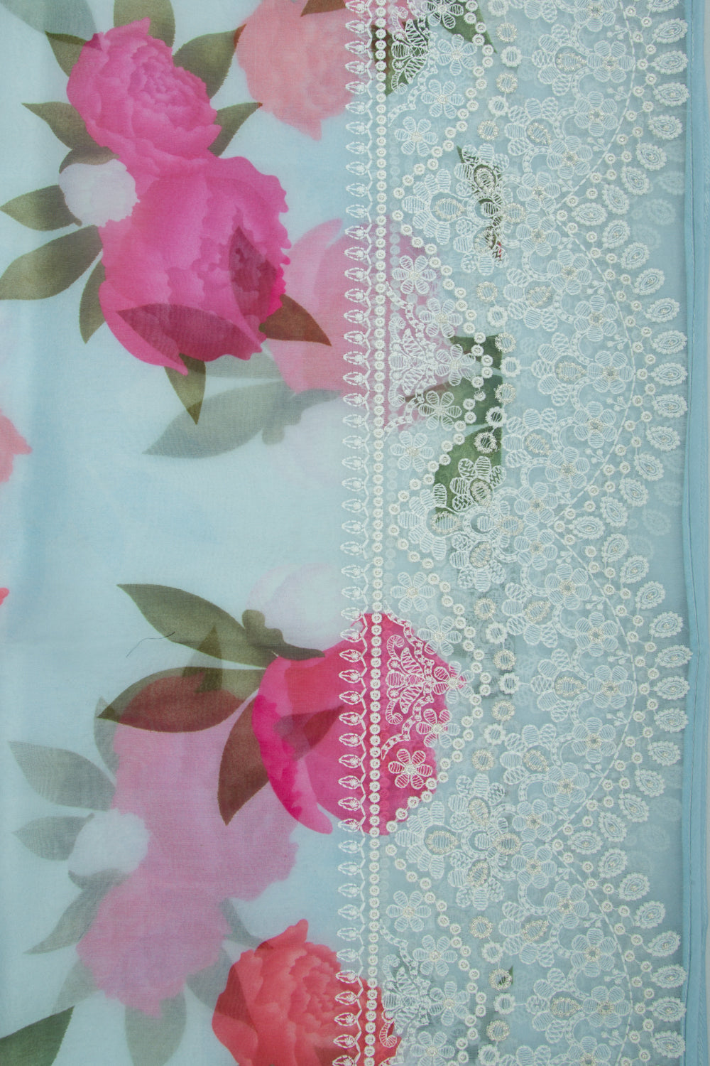 Organza Floral Printed Blue Saree