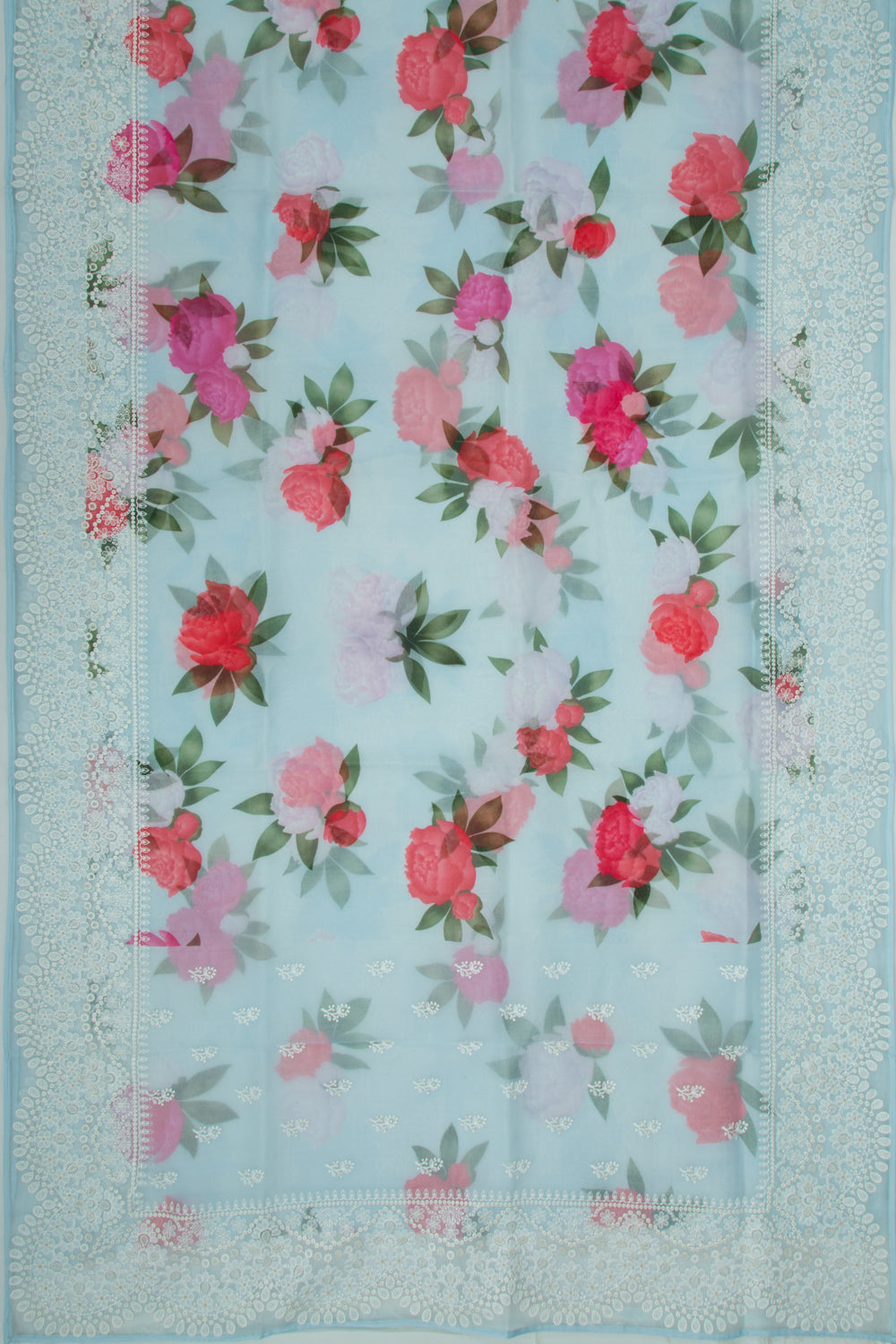 Organza Floral Printed Blue Saree