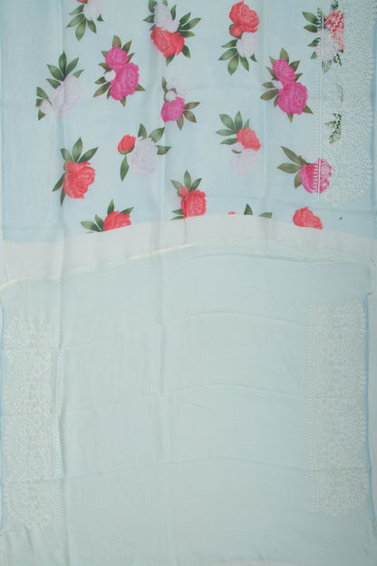 Organza Floral Printed Blue Saree