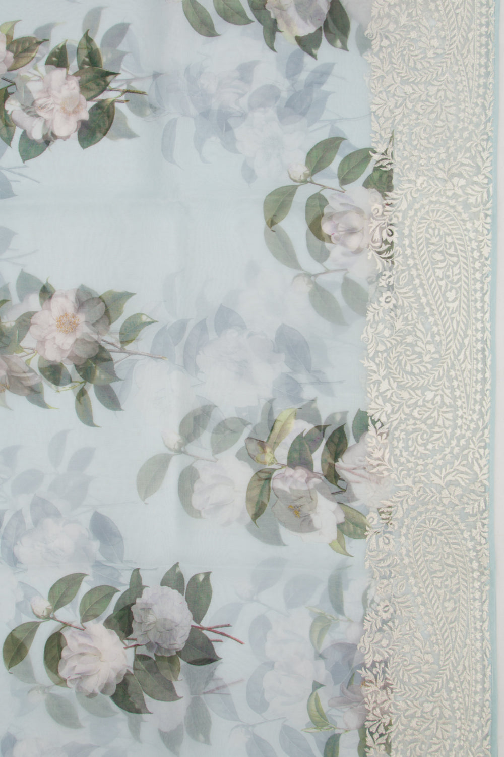 Organza Floral Printed Pastel Blue Saree