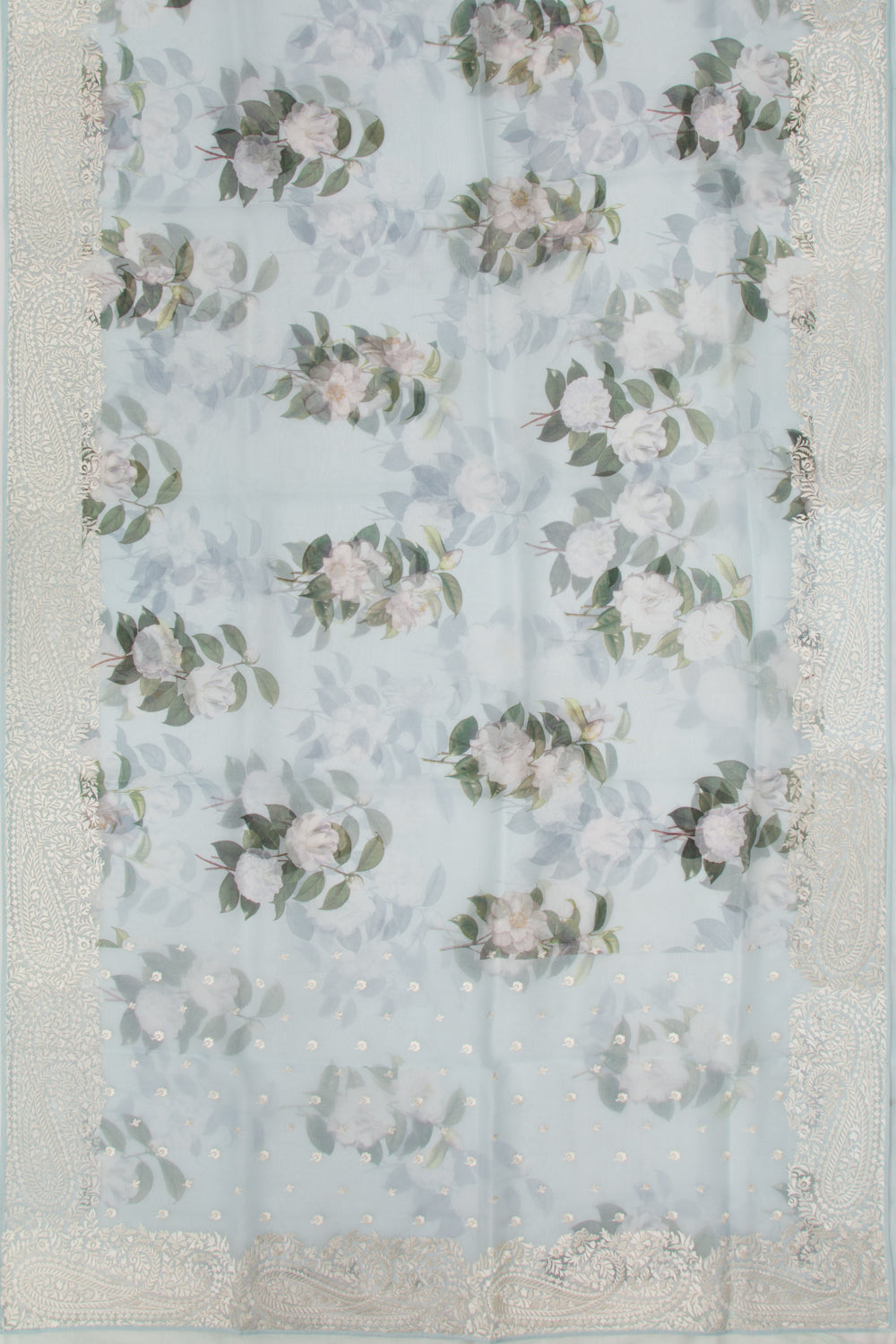 Organza Floral Printed Pastel Blue Saree