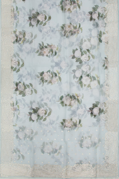 Organza Floral Printed Pastel Blue Saree