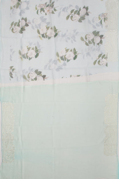 Organza Floral Printed Pastel Blue Saree