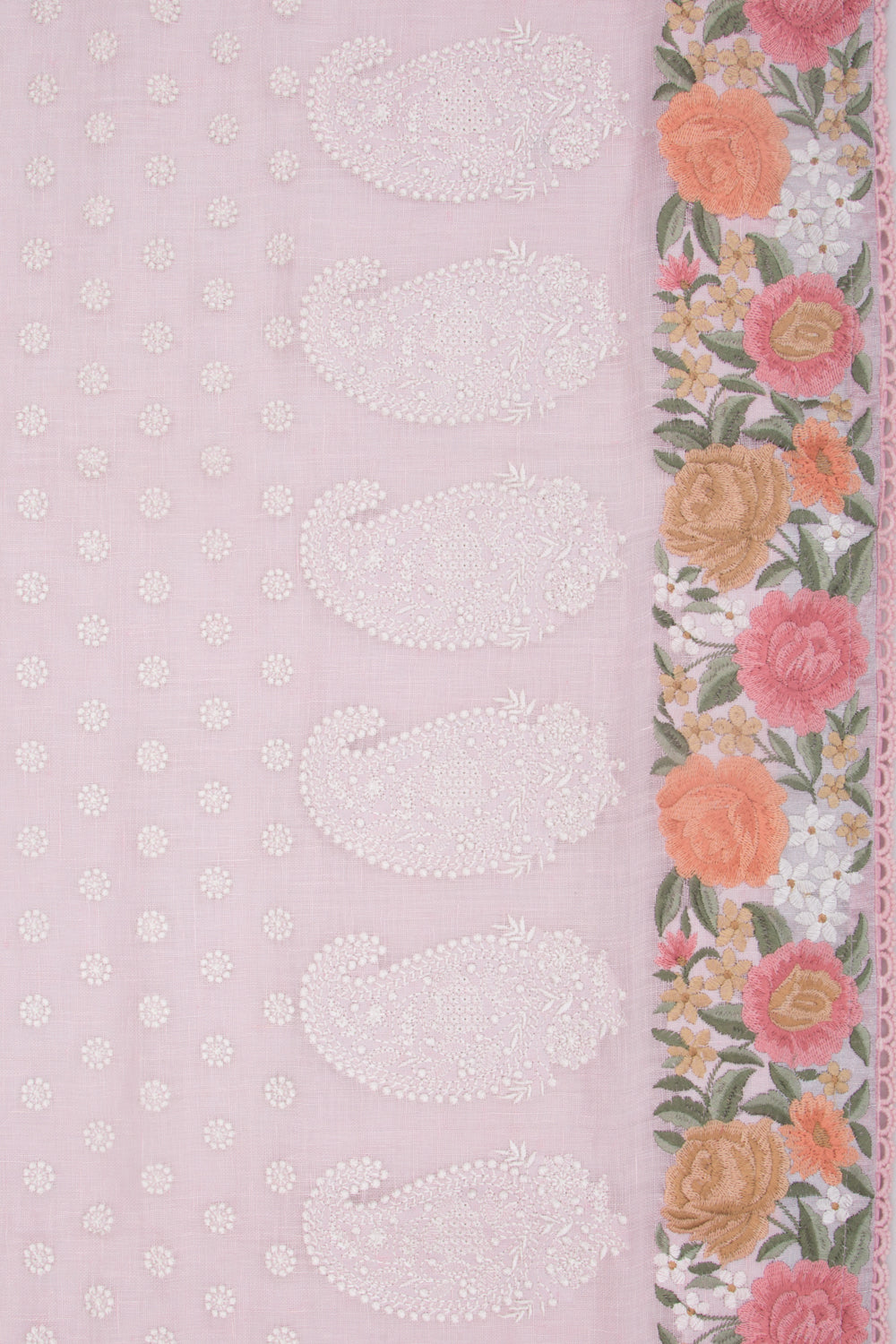 Pure Linen Embroidery Butta Pastel Pink Saree