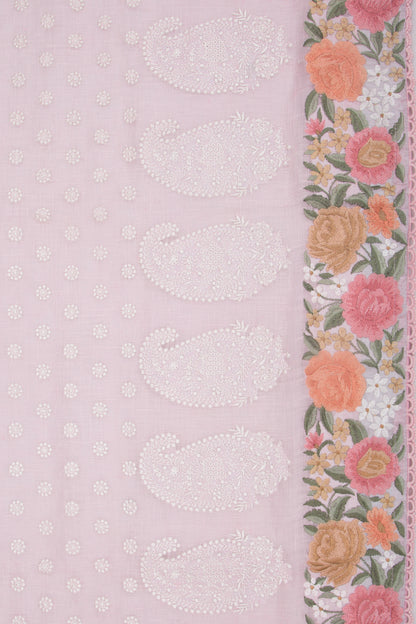 Pure Linen Embroidery Butta Pastel Pink Saree