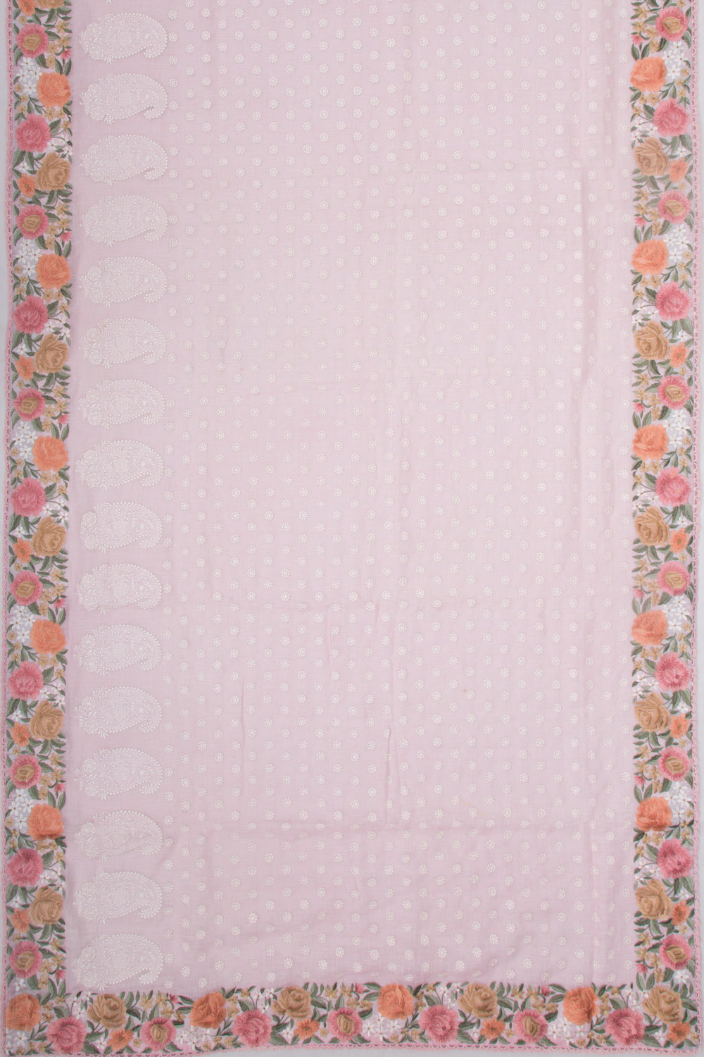 Pure Linen Embroidery Butta Pastel Pink Saree