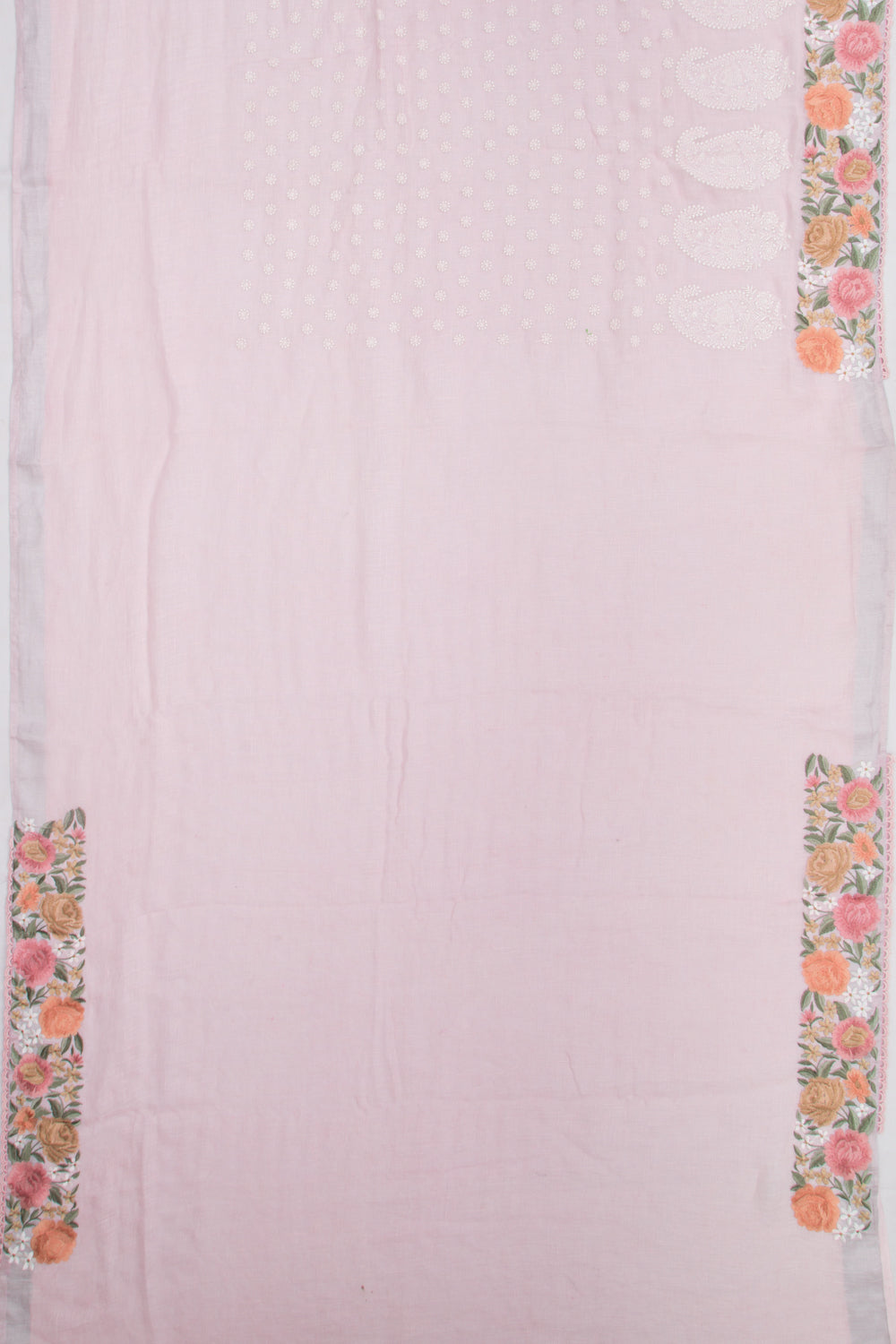 Pure Linen Embroidery Butta Pastel Pink Saree