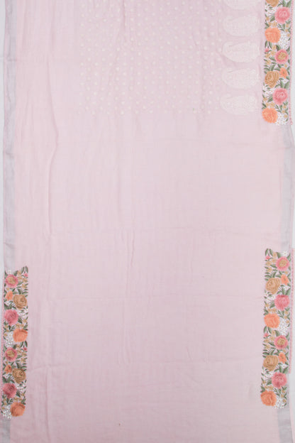 Pure Linen Embroidery Butta Pastel Pink Saree