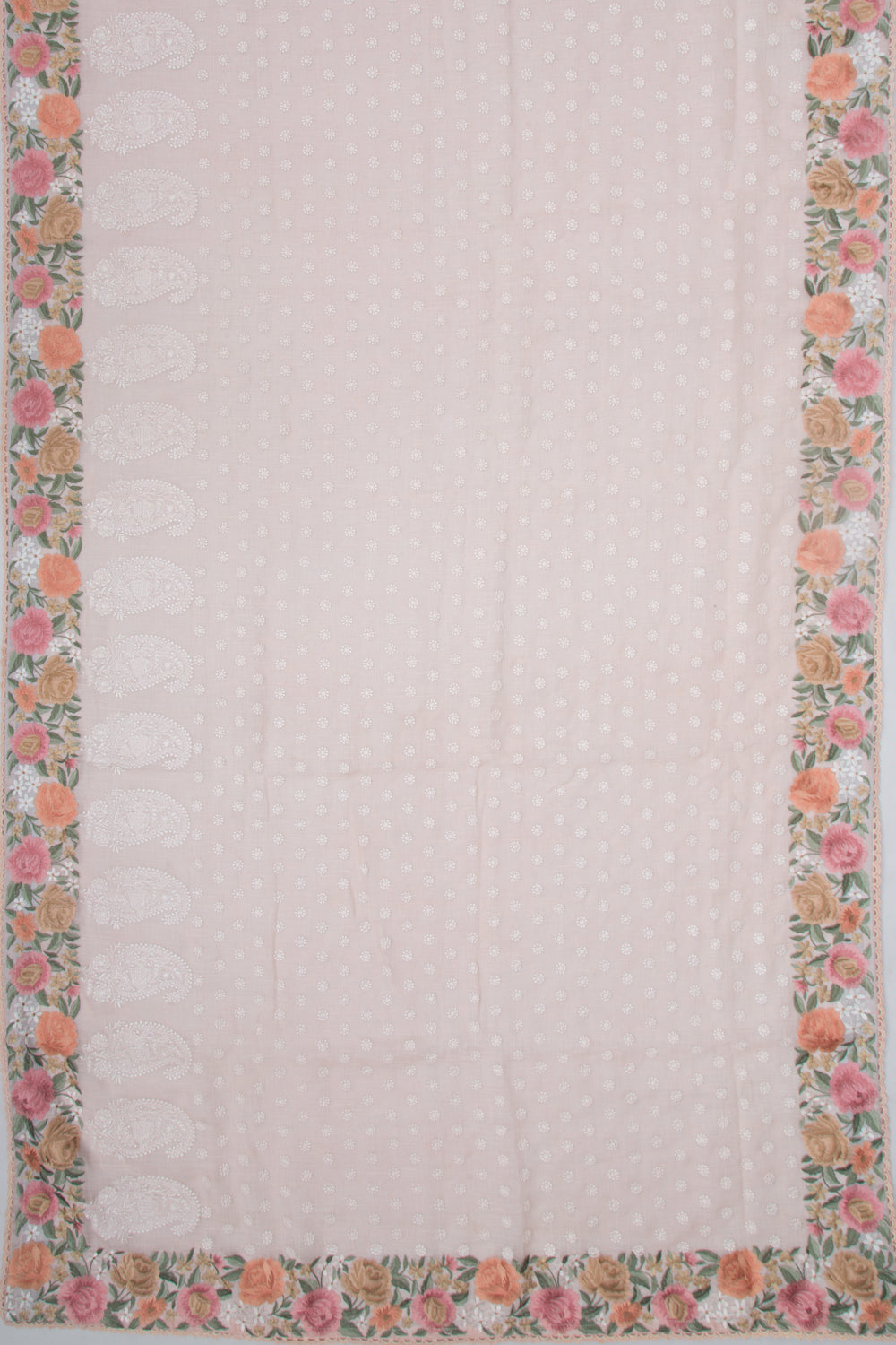 Pure Linen Embroidery Butta Pastel Orange Saree