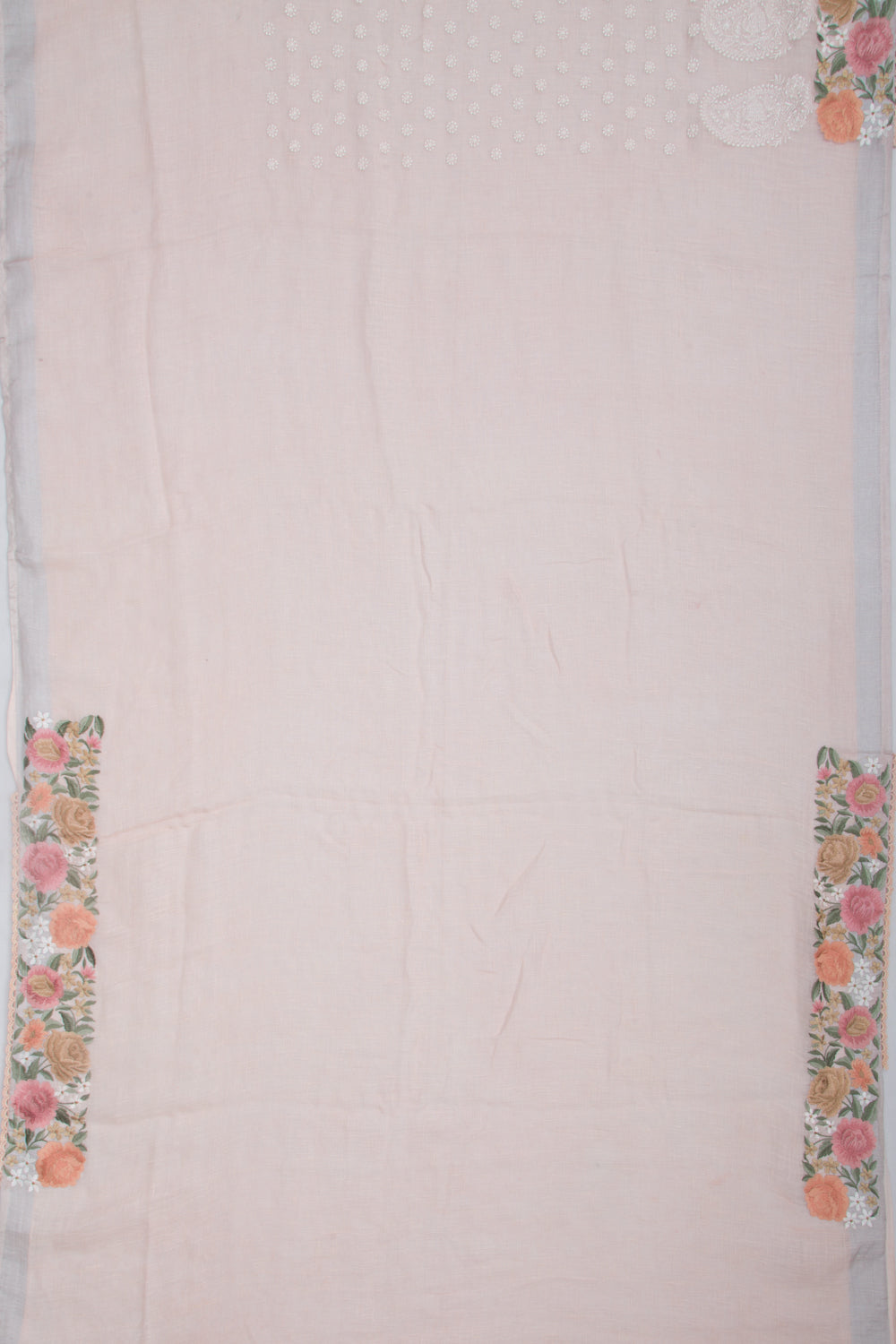 Pure Linen Embroidery Butta Pastel Orange Saree