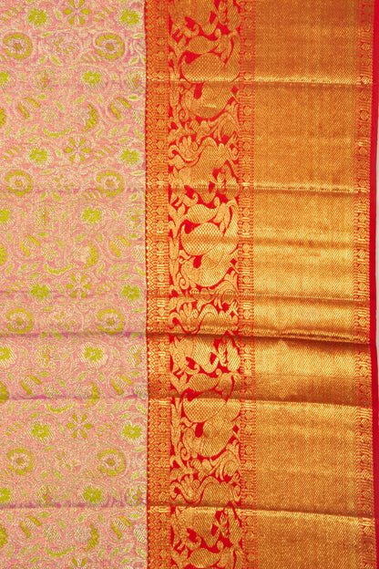 Kanchipuram Silk Tissue Jaal Pink Saree