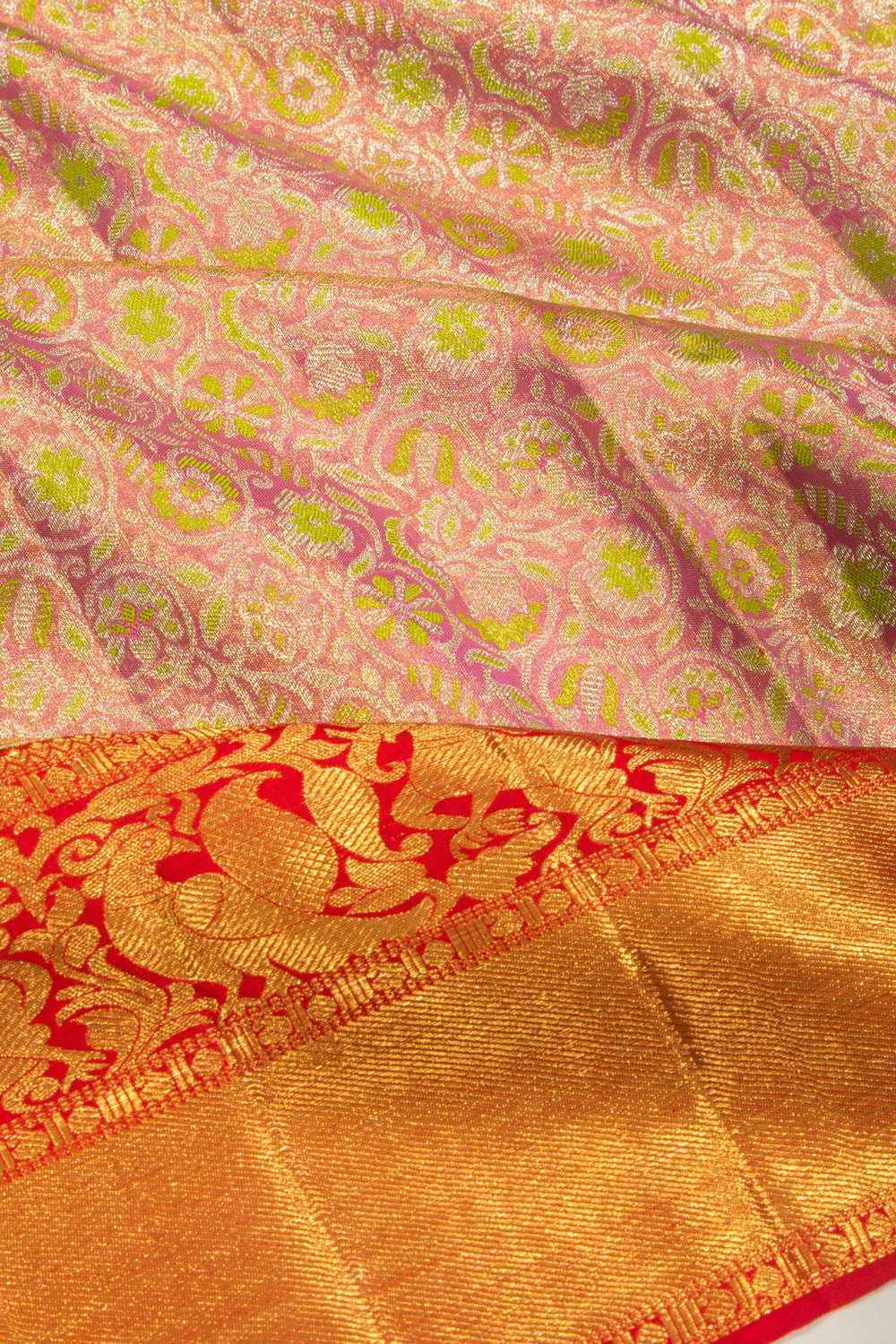 Kanchipuram Silk Tissue Jaal Pink Saree