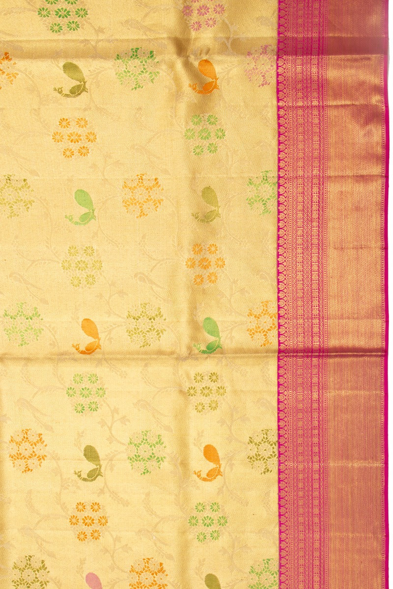 Kanchipuram Silk Tissue Jaal Gold Saree