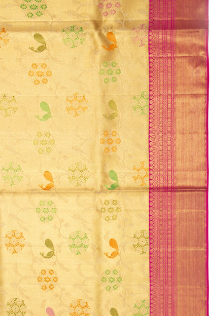 Kanchipuram Silk Tissue Jaal Gold Saree