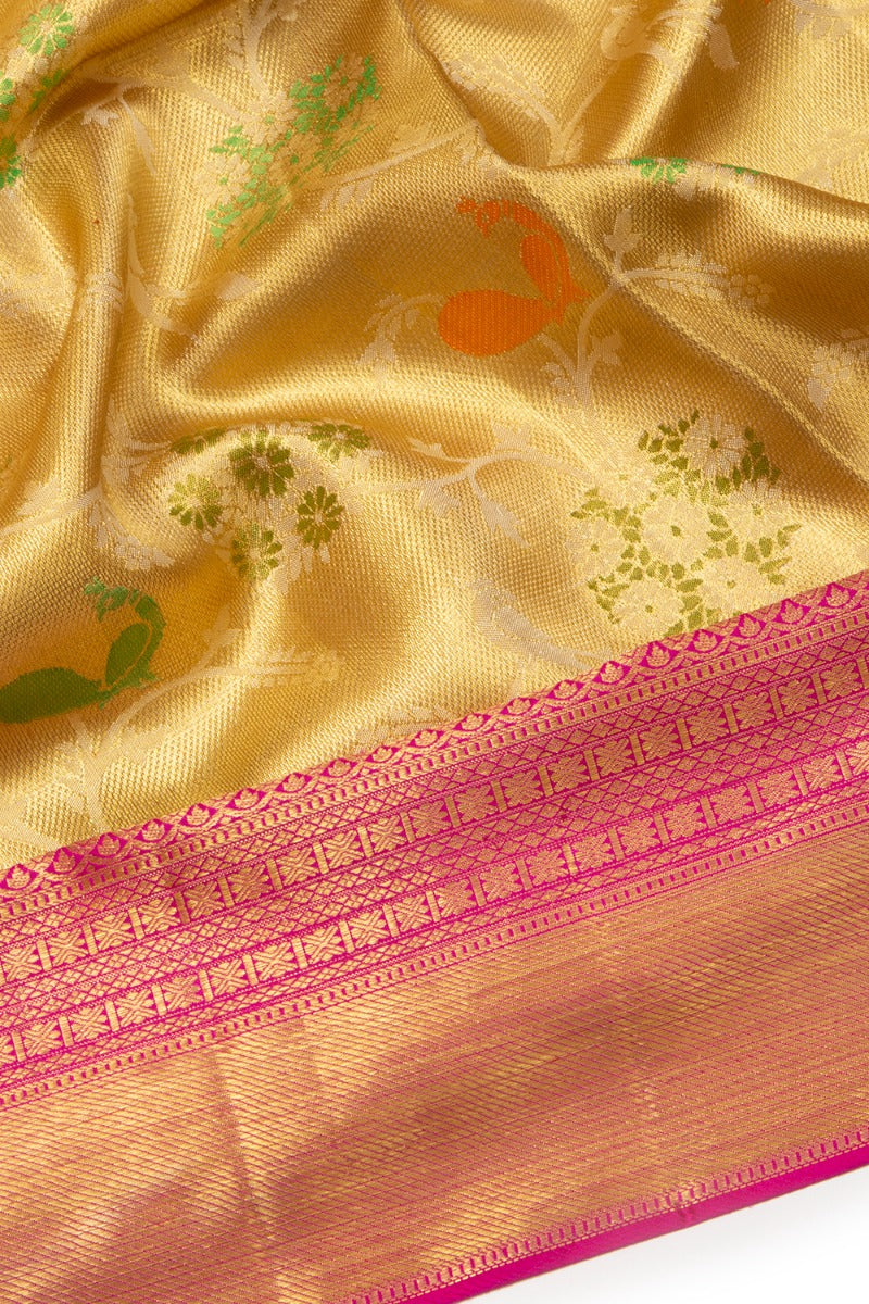 Kanchipuram Silk Tissue Jaal Gold Saree