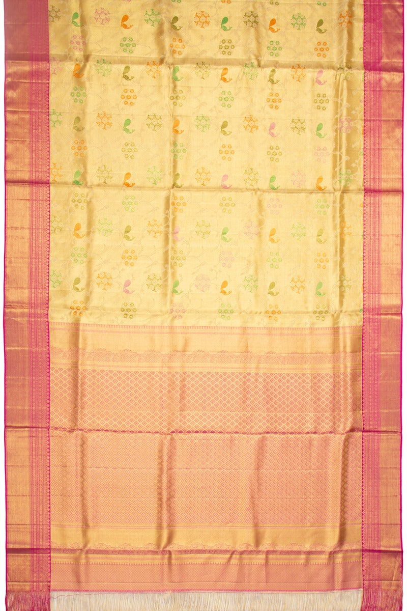 Kanchipuram Silk Tissue Jaal Gold Saree