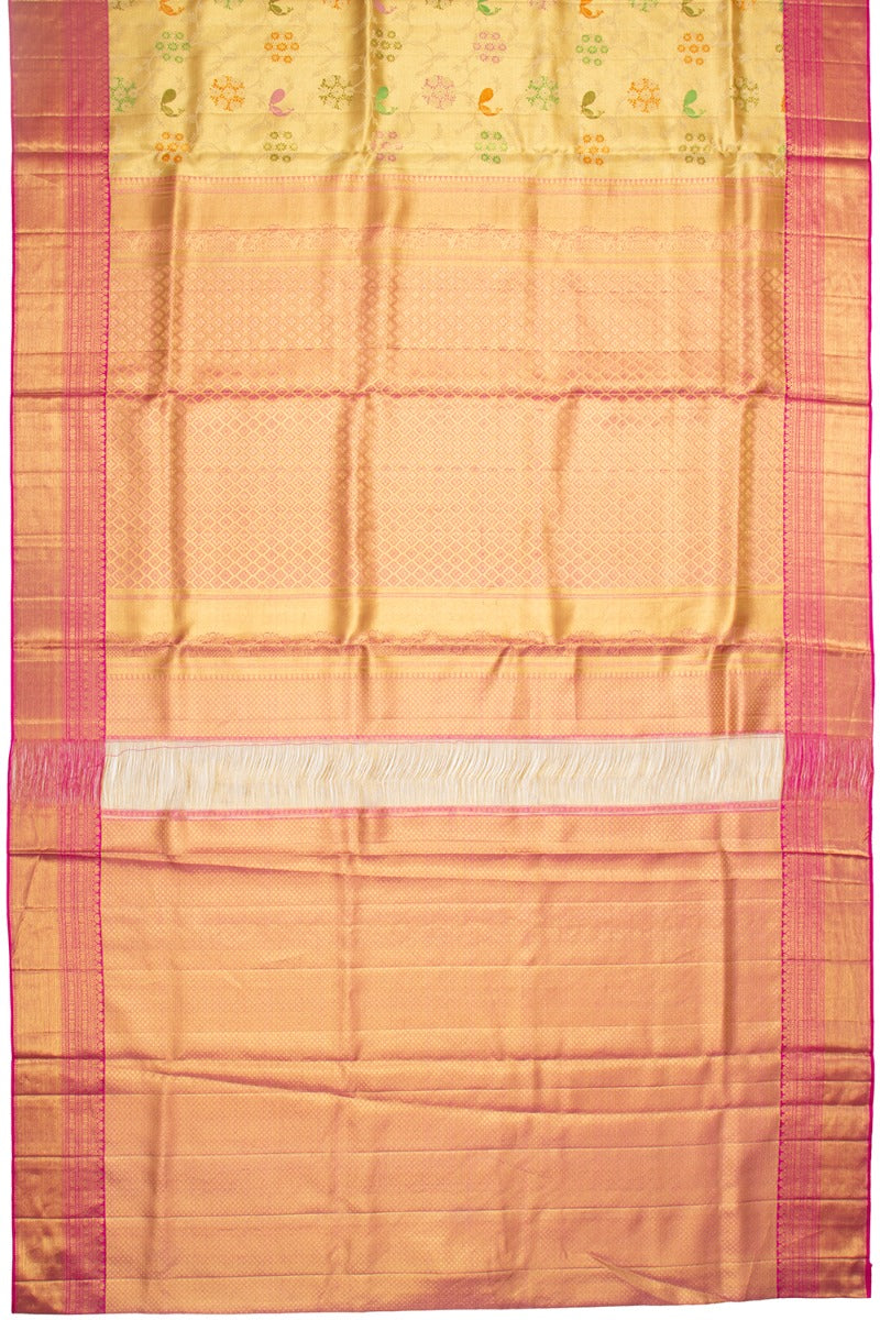 Kanchipuram Silk Tissue Jaal Gold Saree