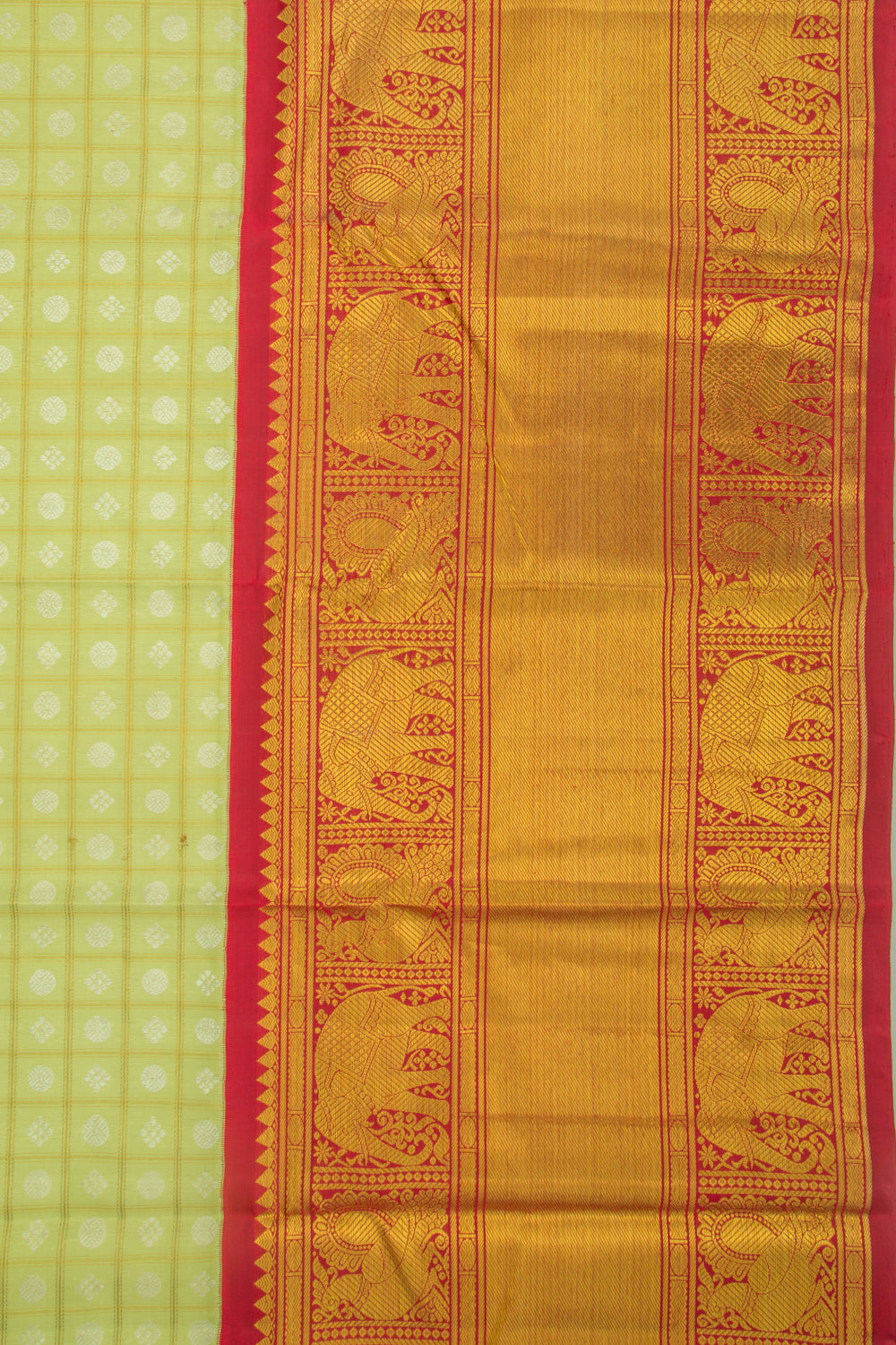 Kanchipuram Silk Checks And Butta Green Saree