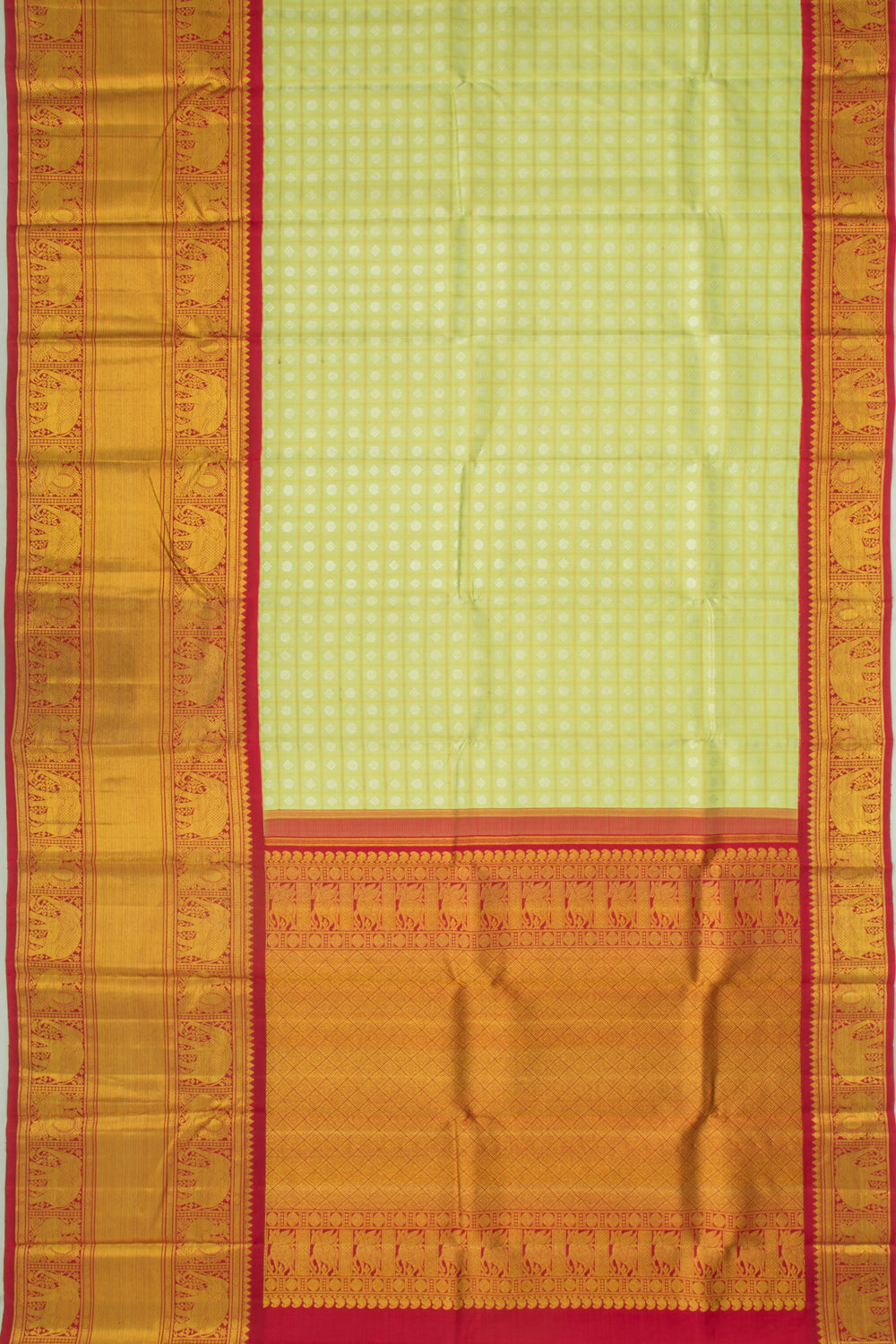 Kanchipuram Silk Checks And Butta Green Saree