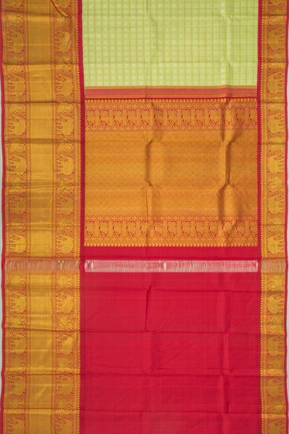 Kanchipuram Silk Checks And Butta Green Saree