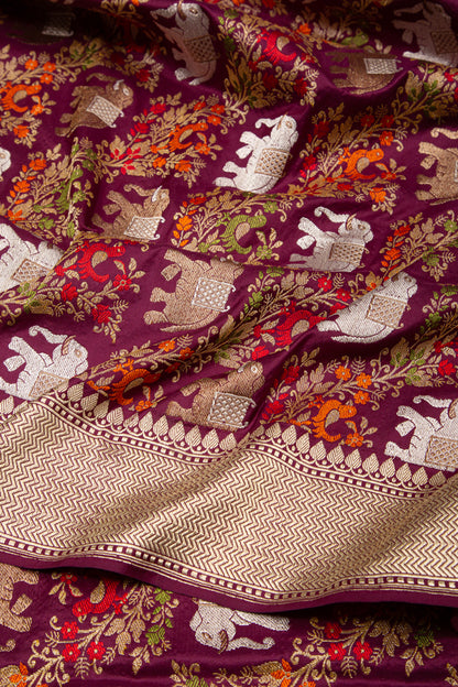 Banarasi Silk Kadwa Jaal Burgundy Saree