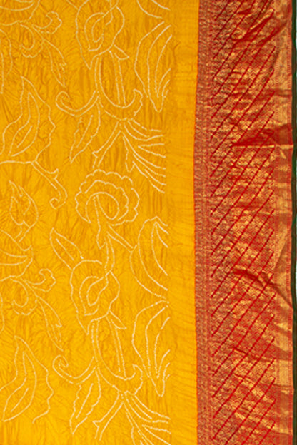 Kanchipuram Silk Bandhani Yellow Saree