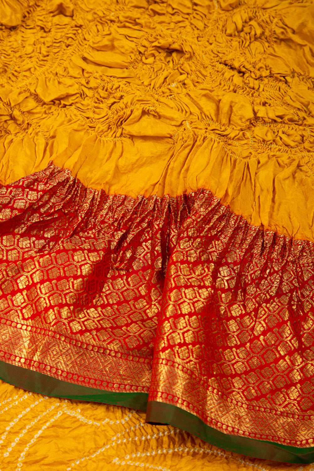 Kanchipuram Silk Bandhani Yellow Saree