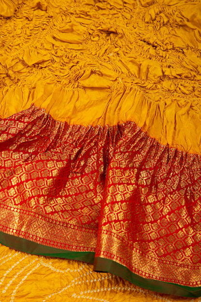 Kanchipuram Silk Bandhani Yellow Saree