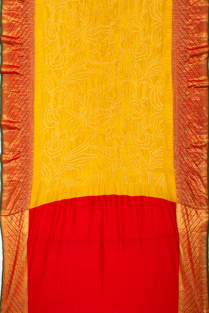 Kanchipuram Silk Bandhani Yellow Saree