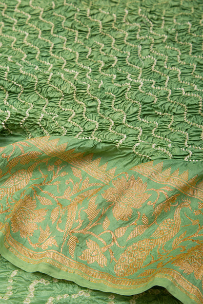 Banarasi Georgette Bandhani Pastel Green Saree