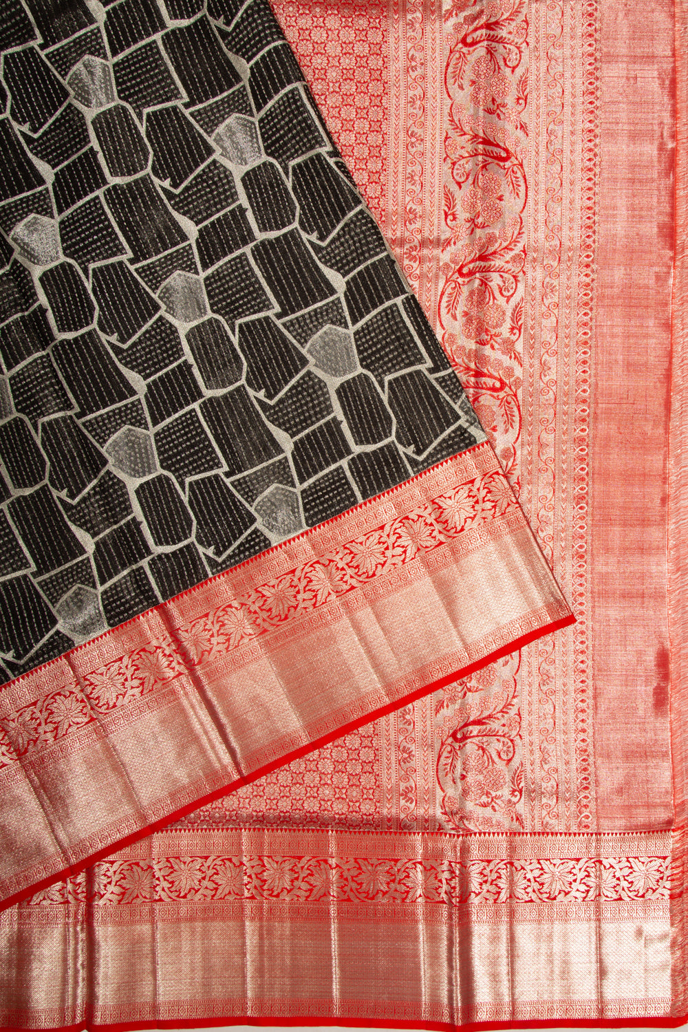 Kanchipuram Silk Geometrical Brocade Black Saree