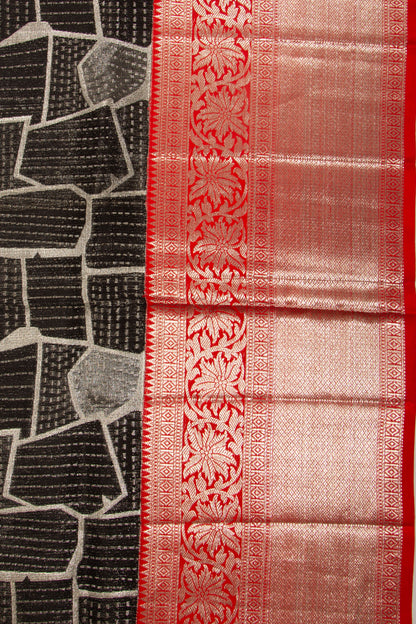 Kanchipuram Silk Geometrical Brocade Black Saree