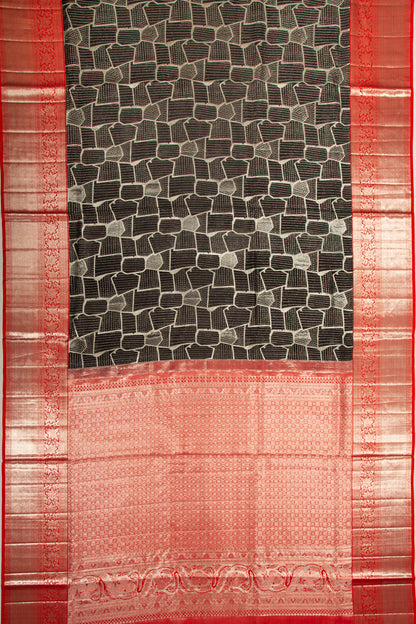 Kanchipuram Silk Geometrical Brocade Black Saree