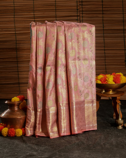 Kanchipuram Silk Jaal Baby Pink Saree